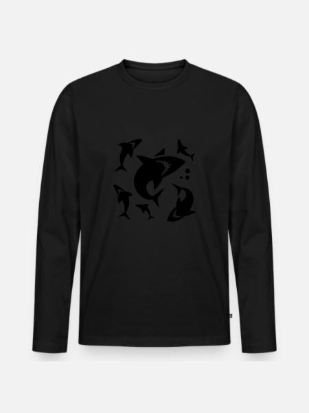 Hai - Haifischflosse - Männer Premium Bio Langarmshirt - Schwarz