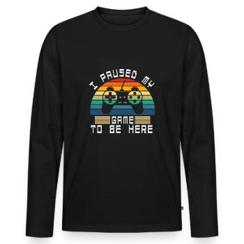 I paused my game to be here - Männer Premium Bio Langarmshirt - Schwarz - Vorne - Nico (187cm)