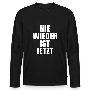 Nie wieder ist jetzt - Männer Premium Bio Langarmshirt - Schwarz - Vorne - Nico (187cm)