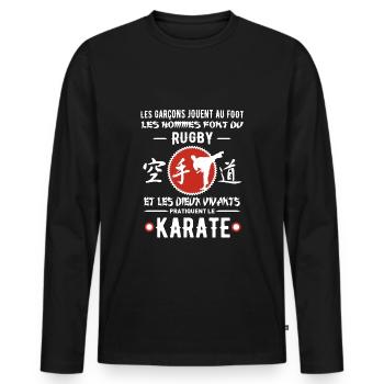 KARATE humour - T-shirt manches longues Premium bio Homme - noir - Devant - Nico (187cm)