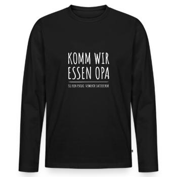 KOMM WIR ESSEN OPA | Satzzeichen Geschenk Idee - Männer Premium Bio Langarmshirt - Schwarz - Vorne - Nico (187cm)