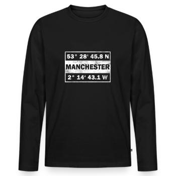 Manchester Coordinates City England Manchester - Men's Premium Organic Long Sleeve Shirt - black - Front - Nico (187cm)