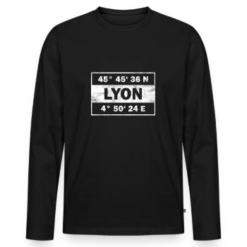 Lyon Coordonnées France Lyon - T-shirt manches longues Premium bio Homme - noir - Devant - Nico (187cm)