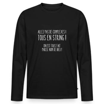 tous en string - T-shirt manches longues Premium bio Homme - noir - Devant - Nico (187cm)
