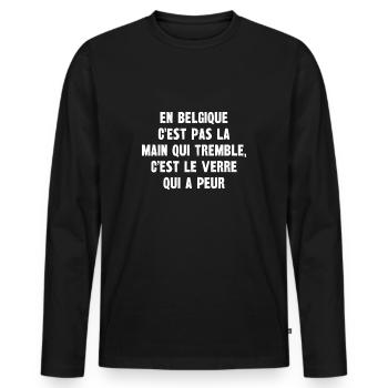 en belgique c'est pas la main qui tremble - T-shirt manches longues Premium bio Homme - noir - Devant - Nico (187cm)