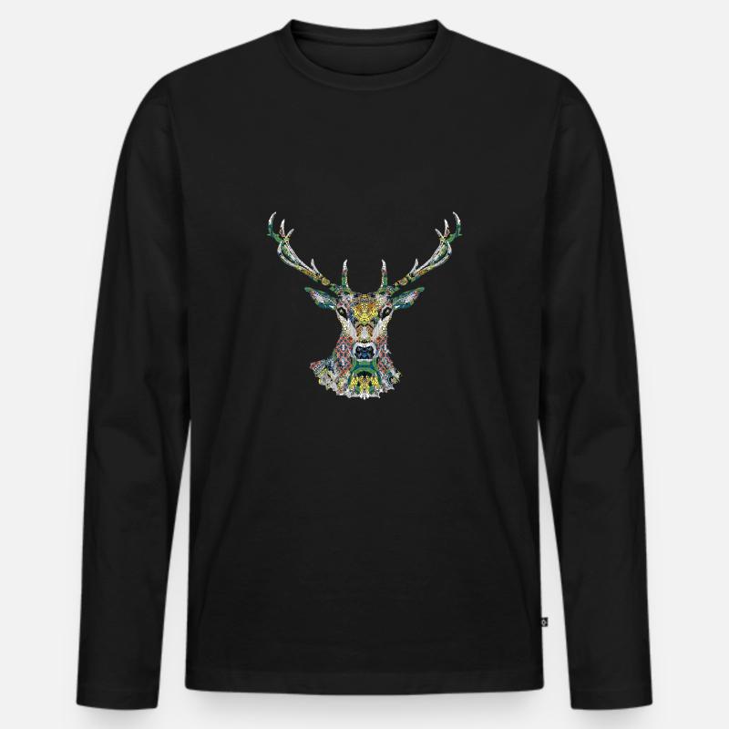 Hirsch - Männer Premium Bio Langarmshirt - Schwarz
