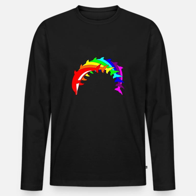 Regenbogen Delfine - Männer Premium Bio Langarmshirt - Schwarz