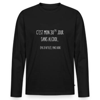 30 ème jour sans alcool - T-shirt manches longues Premium bio Homme - noir - Devant - Nico (187cm)