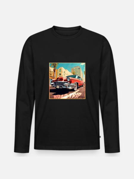Road Trip,Car,America,Catoon Look - Men's Premium Organic Long Sleeve Shirt - black
