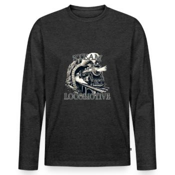 Dampflok Dampfmaschine nostalgische Eisenbahn - Männer Premium Bio Langarmshirt - Anthrazit meliert - Vorne - Nico (187cm)