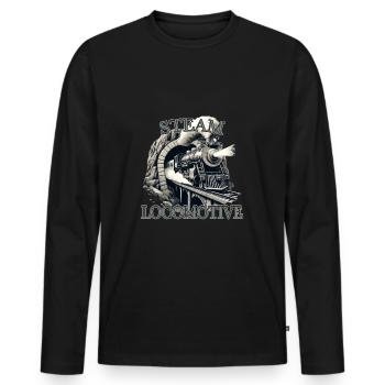 Steam locomotive steam engine nostalgic railway - Men's Premium Organic Long Sleeve Shirt - black - Front - Nico (187cm)