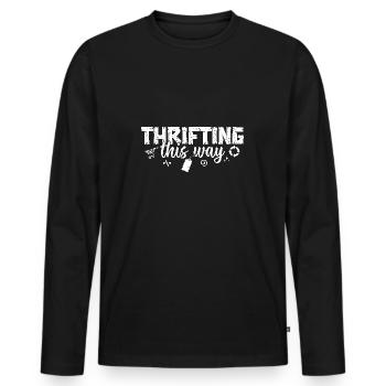 Thrift Shop Thrifting This Way Love Thrifting - Männer Premium Bio Langarmshirt - Schwarz - Vorne - Nico (187cm)