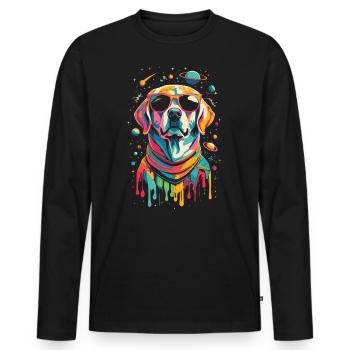 Retro Space Labrador Shirt Colorful Artwork - Men's Premium Organic Long Sleeve Shirt - black - Front - Nico (187cm)