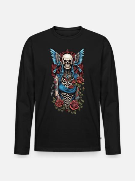 Angel Skull - Männer Premium Bio Langarmshirt - Schwarz