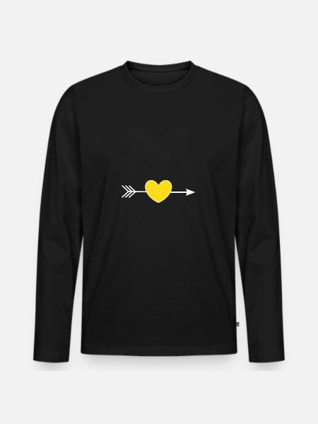 Herz gelb mit Pfeil Valentinstag - Männer Premium Bio Langarmshirt - Schwarz