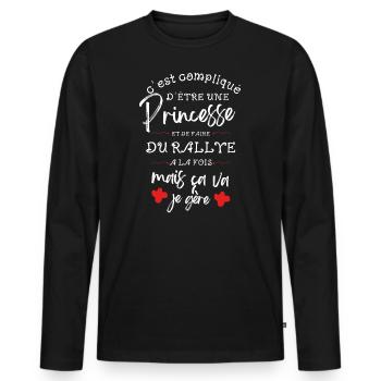Compliqué d être Princesse et faire du Rallye - T-shirt manches longues Premium bio Homme - noir - Devant - Nico (187cm)
