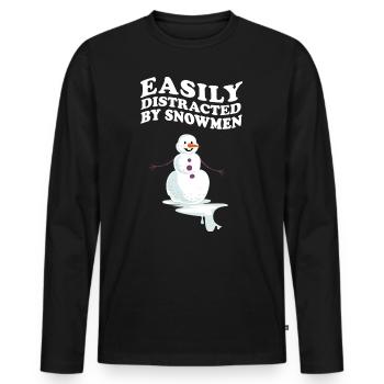 Easily Distracted By Snowmen Schneemann Winter - Men's Premium Organic Long Sleeve Shirt - black - Front - Nico (187cm)