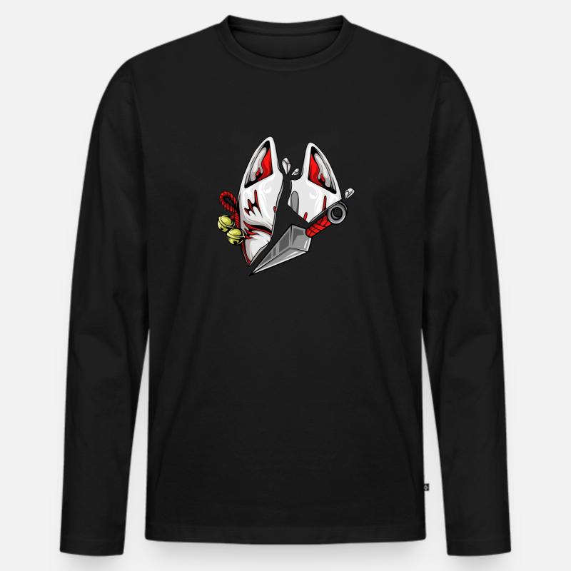 Kitsune Fuchs - Männer Premium Bio Langarmshirt - Schwarz