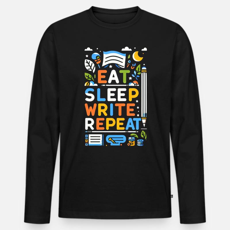 Eat Sleep Write Repeat 5 - Männer Premium Bio Langarmshirt - Schwarz