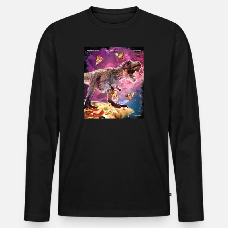 Weltraum TRex Pizza - Männer Premium Bio Langarmshirt - Schwarz