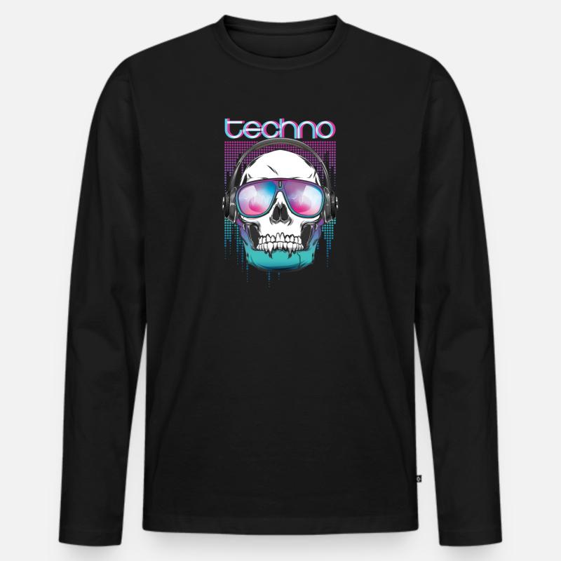 Techno MDMA Totenkopf Psytrance - Männer Premium Bio Langarmshirt - Schwarz