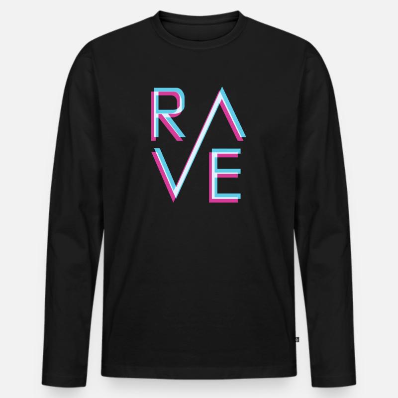 Techno Rave Tshirt Rave - Männer Premium Bio Langarmshirt - Schwarz