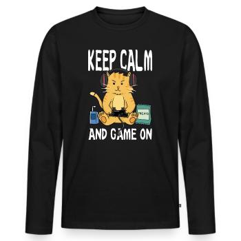 Bleib ruhig und spiel weiter. - Männer Premium Bio Langarmshirt - Schwarz - Vorne - Nico (187cm)
