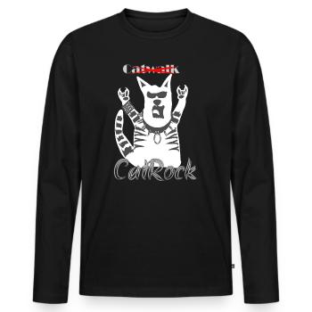Rocker Drôle Chat Frites Fourche Heavy Metal - T-shirt manches longues Premium bio Homme - noir - Devant - Nico (187cm)