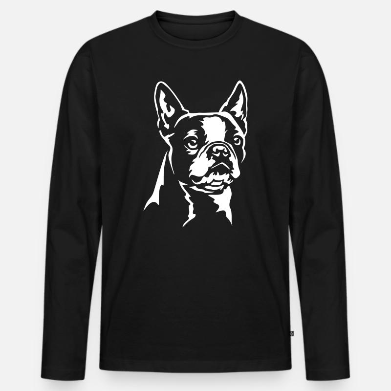 Boston Terrier Kopf "Black Edition" - Männer Premium Bio Langarmshirt - Schwarz