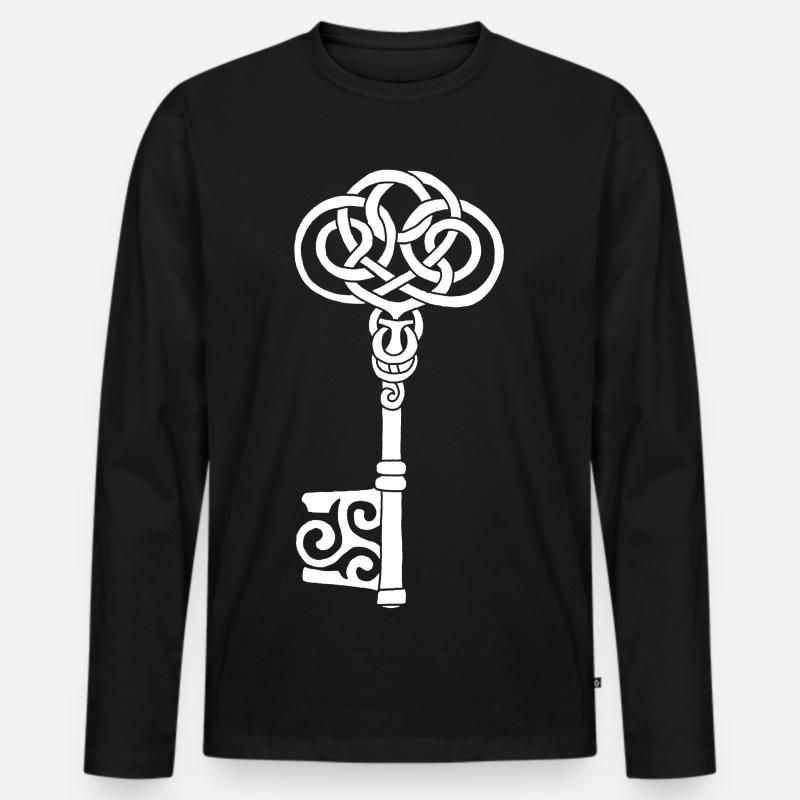 Weißer keltischer Schlüssel - Männer Premium Bio Langarmshirt - Schwarz