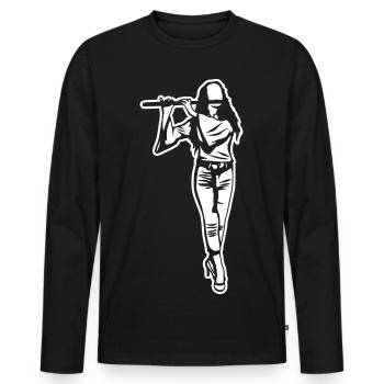 Flöte Mädchen Zeichnung - Männer Premium Bio Langarmshirt - Schwarz - Vorne - Nico (187cm)