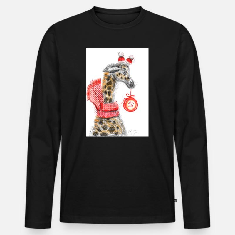 Fröhlicher Giraffe Weihnachtsgruß - Männer Premium Bio Langarmshirt - Schwarz