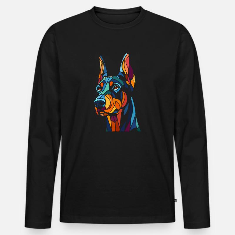 Dobermann Hundekopf - Männer Premium Bio Langarmshirt - Schwarz