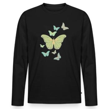 Flying Butterflies – Soft Nature Aesthetic Shirt - Men's Premium Organic Long Sleeve Shirt - black - Front - Nico (187cm)