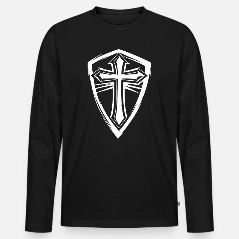Kreuzsymbol im Shield-Design - Männer Premium Bio Langarmshirt - Schwarz