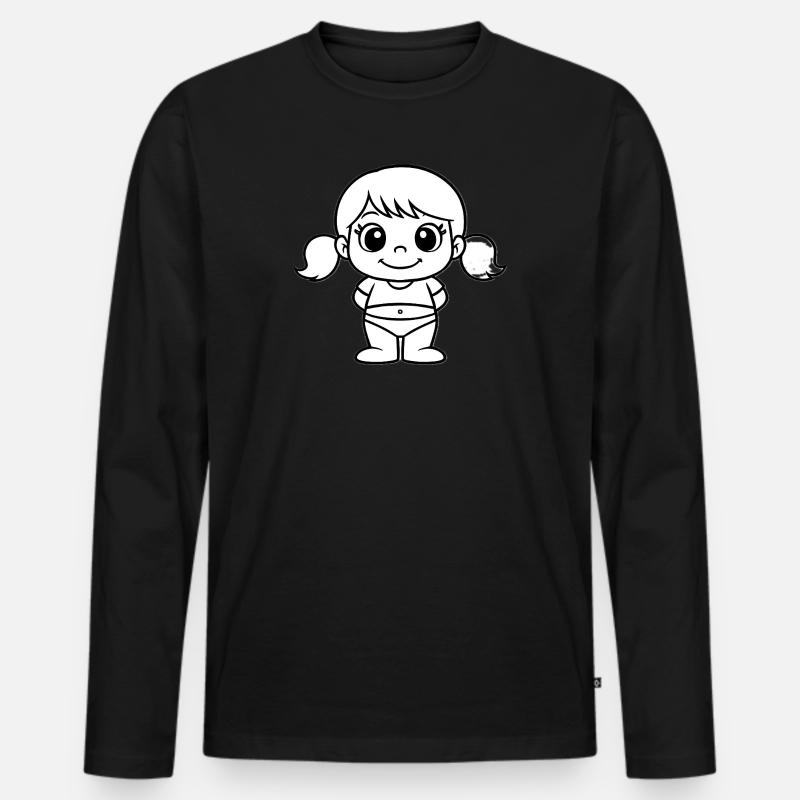 Mädchenpuppen-Linienzeichnung - Männer Premium Bio Langarmshirt - Schwarz