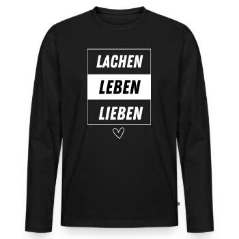 Laughing, living, loving – positive design - Men's Premium Organic Long Sleeve Shirt - black - Front - Nico (187cm)