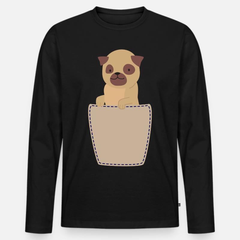 Brusttasche mit Mops - Männer Premium Bio Langarmshirt - Schwarz