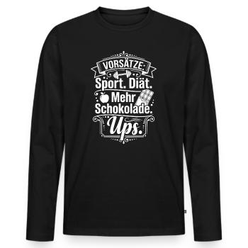 Résolutions Humour : Le chocolat gagne - T-shirt manches longues Premium bio Homme - noir - Devant - Nico (187cm)