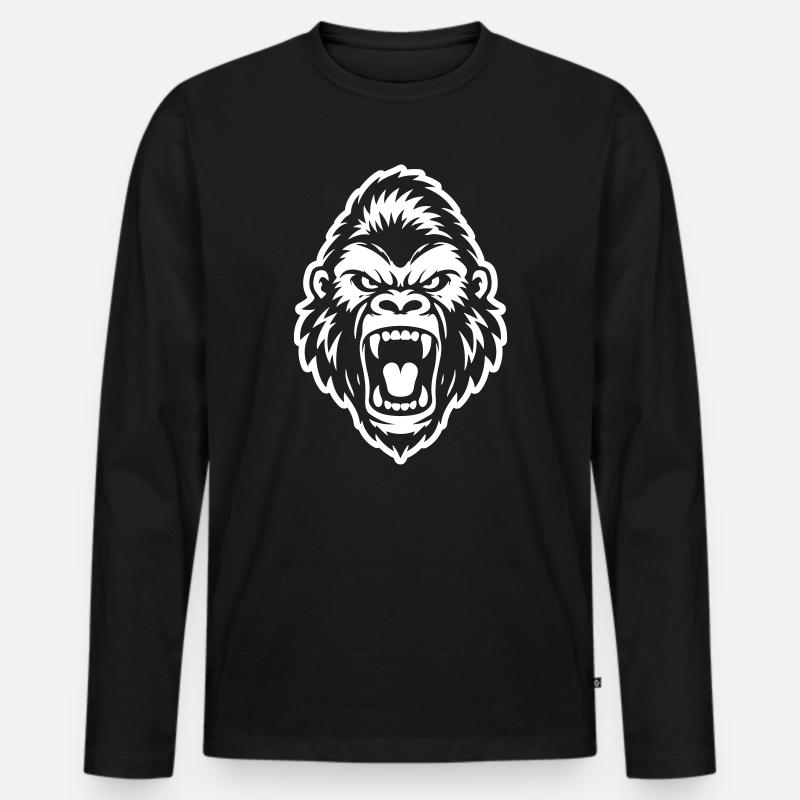 Gorilla Kopf - Männer Premium Bio Langarmshirt - Schwarz