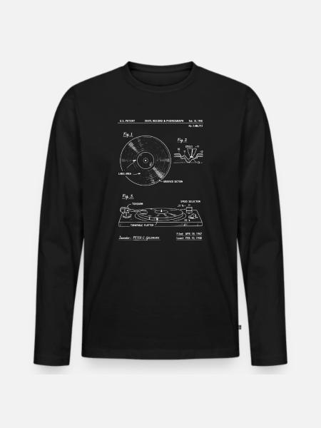 Vinyl Pladespiller Blueprint: Retro lyddiagram - Premium økologisk langærmet T-shirt til mænd - sort