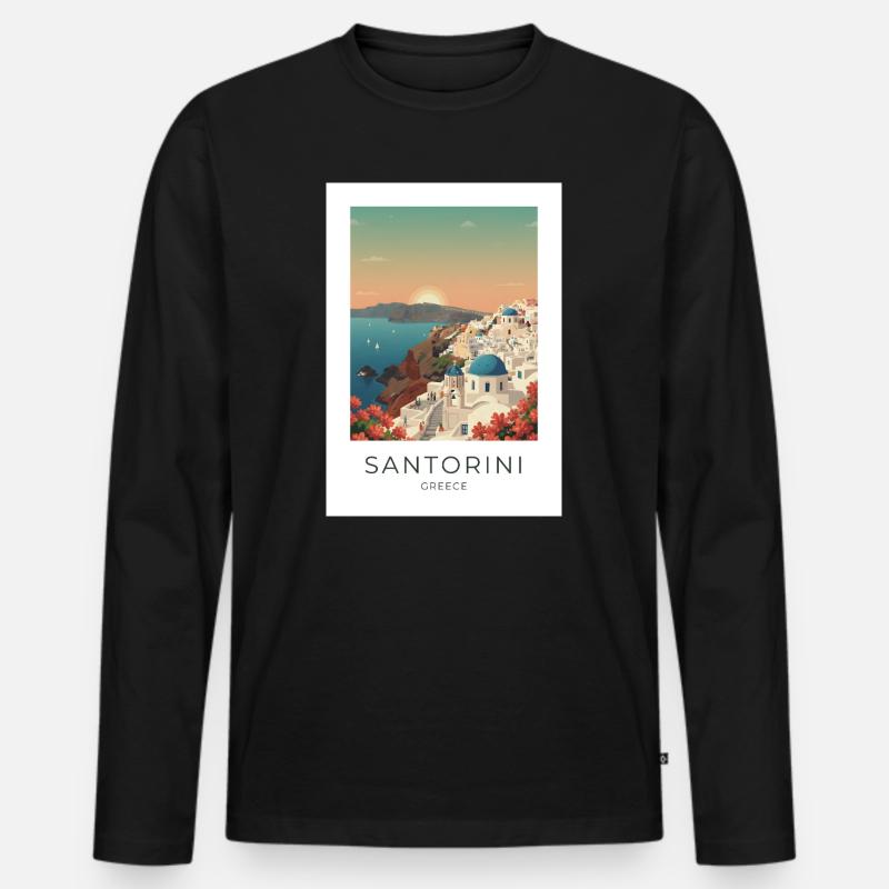 Sunset Santorini Vista - Männer Premium Bio Langarmshirt - Schwarz