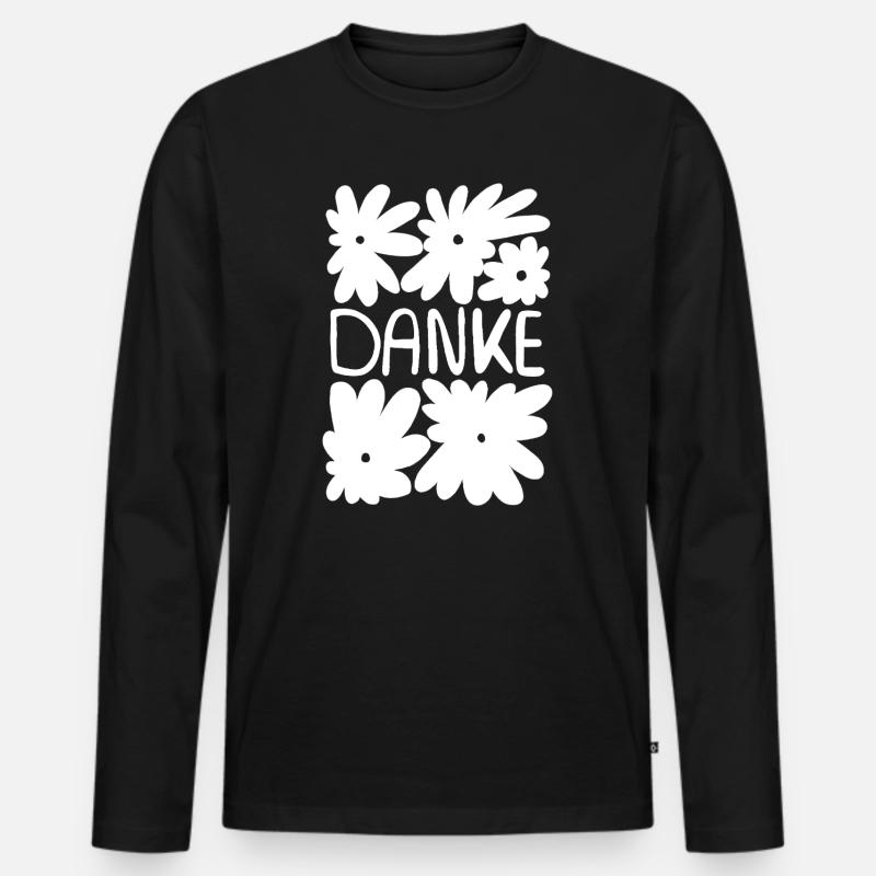 Danke - weiße Blumen - Männer Premium Bio Langarmshirt - Schwarz