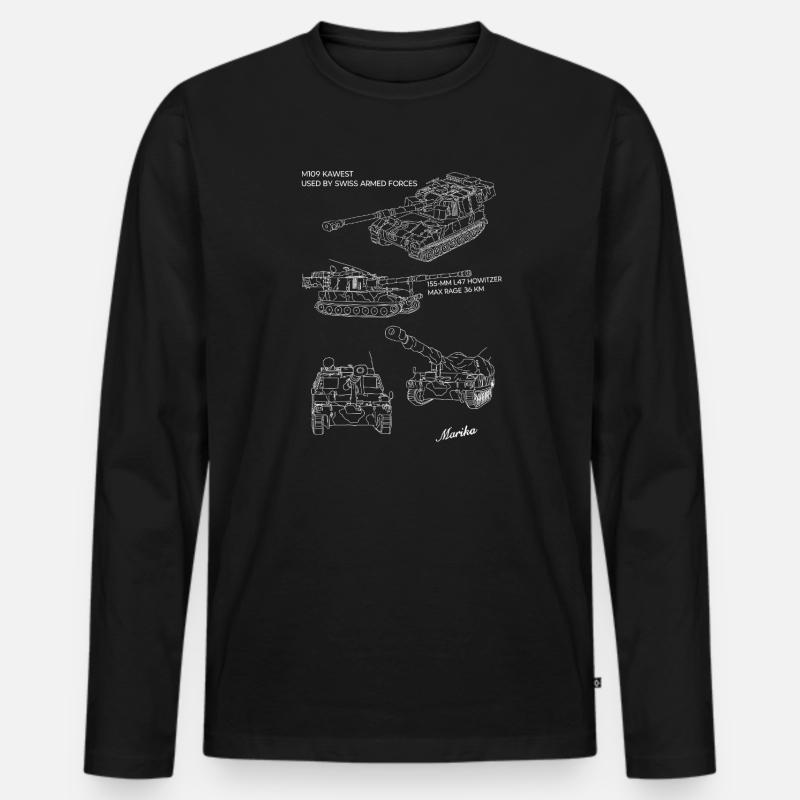 Panzerlinien im Bauplan - Männer Premium Bio Langarmshirt - Schwarz