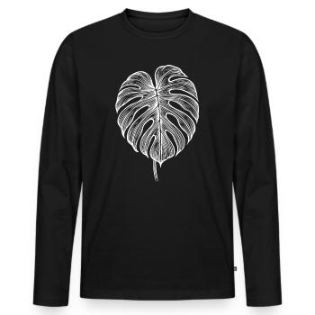 Feuille de monstra – Motif nature noir et blanc - T-shirt manches longues Premium bio Homme - noir - Devant - Nico (187cm)