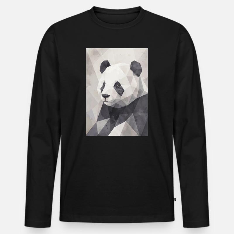 Geometrischer Panda Polygon Art - Männer Premium Bio Langarmshirt - Schwarz