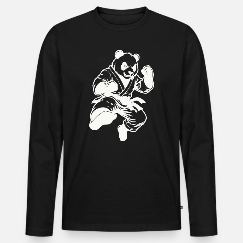 panda_kung_fu- - Männer Premium Bio Langarmshirt - Schwarz