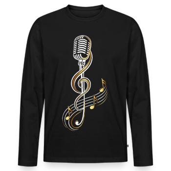 Microphone vintage avec clé de sol – Musique - T-shirt manches longues Premium bio Homme - noir - Devant - Nico (187cm)
