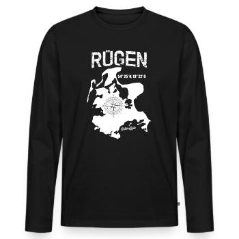 Ostseeliebe - Insel Rügen Kompass Koordinaten - Männer Premium Bio Langarmshirt - Schwarz - Vorne - Nico (187cm)