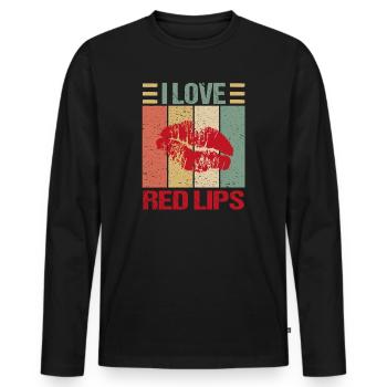 I Love Red Lips Rote Lippen Küssen - Männer Premium Bio Langarmshirt - Schwarz - Vorne - Nico (187cm)